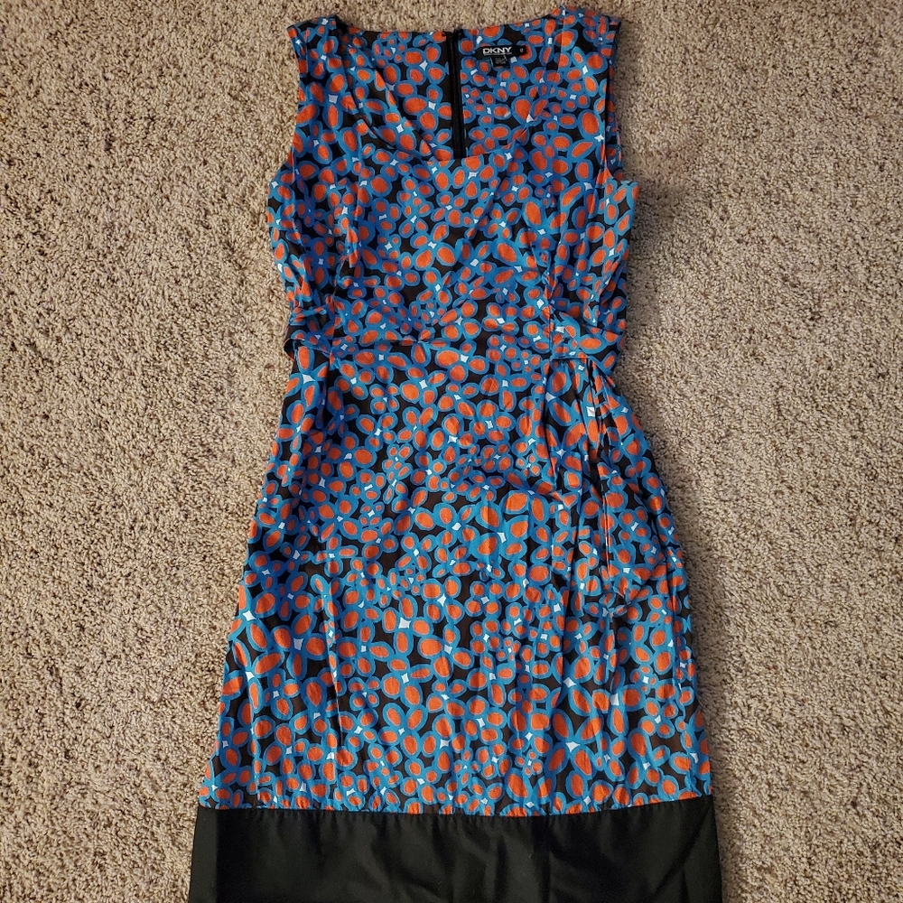 DKNY orange, teal and black dress
